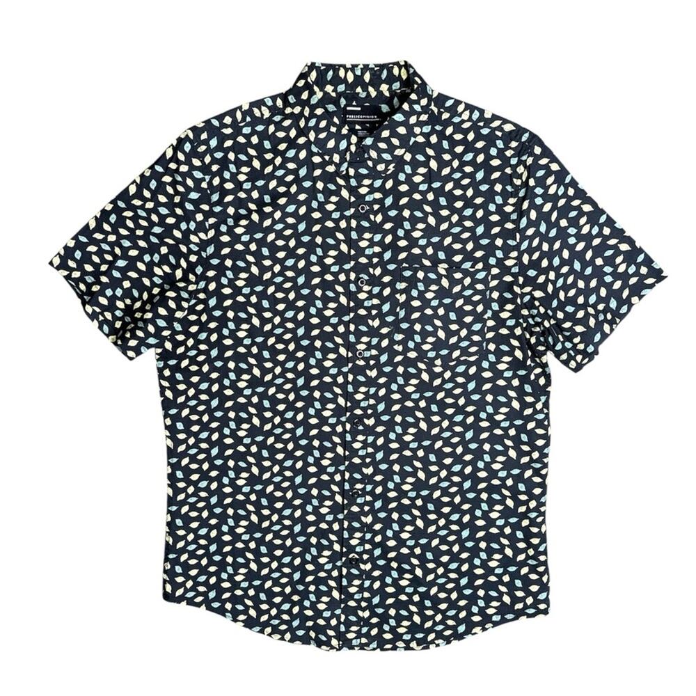 PUBLIC OPINION Men’s Black Yellow Print Short Sleeve Button Down Shirt